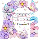 2nd Birthday Decorations for Girl, 2 Year Old Bday Decor Girl Butterfly Bday Party Decor Pink and Purple Balloons Second Birthday Decoration