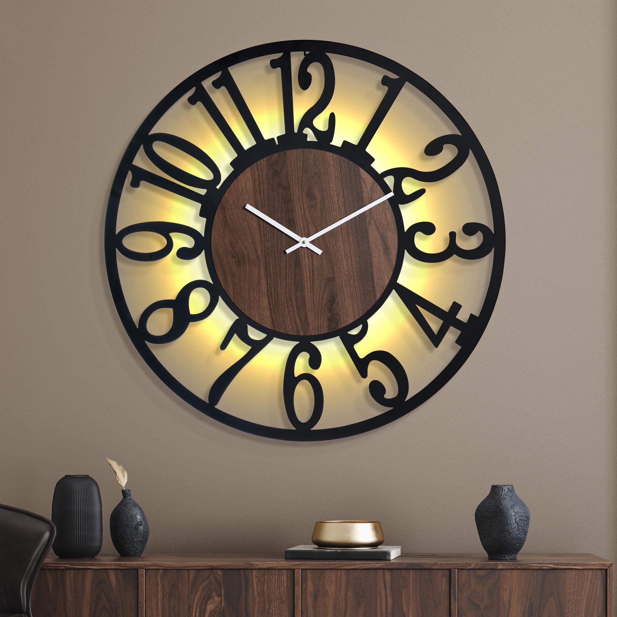 Photo 1 of ***DAMAGE -SELLING AS IS*** Mee 2ou 30 Inch Large Metal Wall Clock with Voice and Light Sensor Night Light, Glow in The Dark Non-Ticking Silent Battery Operated Decorative Oversized Wall Clock for Bedroom Living Room Decor ***NUMBERS BENT SLIGHTLY, BOX R