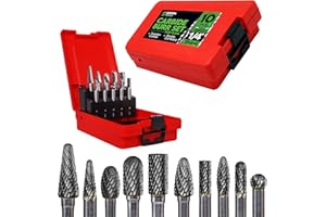 Carbide Burr Set 1/4" Shank – 10 Pcs Double Cut Die Grinder Bits for Milling, Carving, Engraving, Deburring, Drilling, Hard W