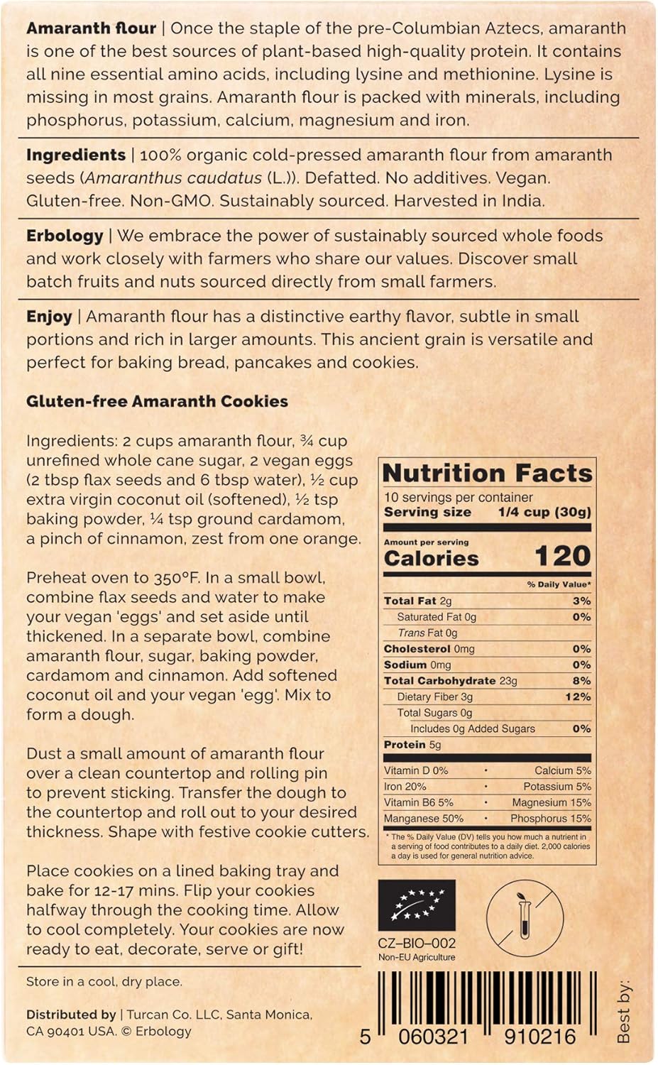 Erbology Organic Amaranth Flour 300g, Rich in Fibre, Protein and Minerals, Made from 100% Cold-Pressed Amaranth Grain - Image 5