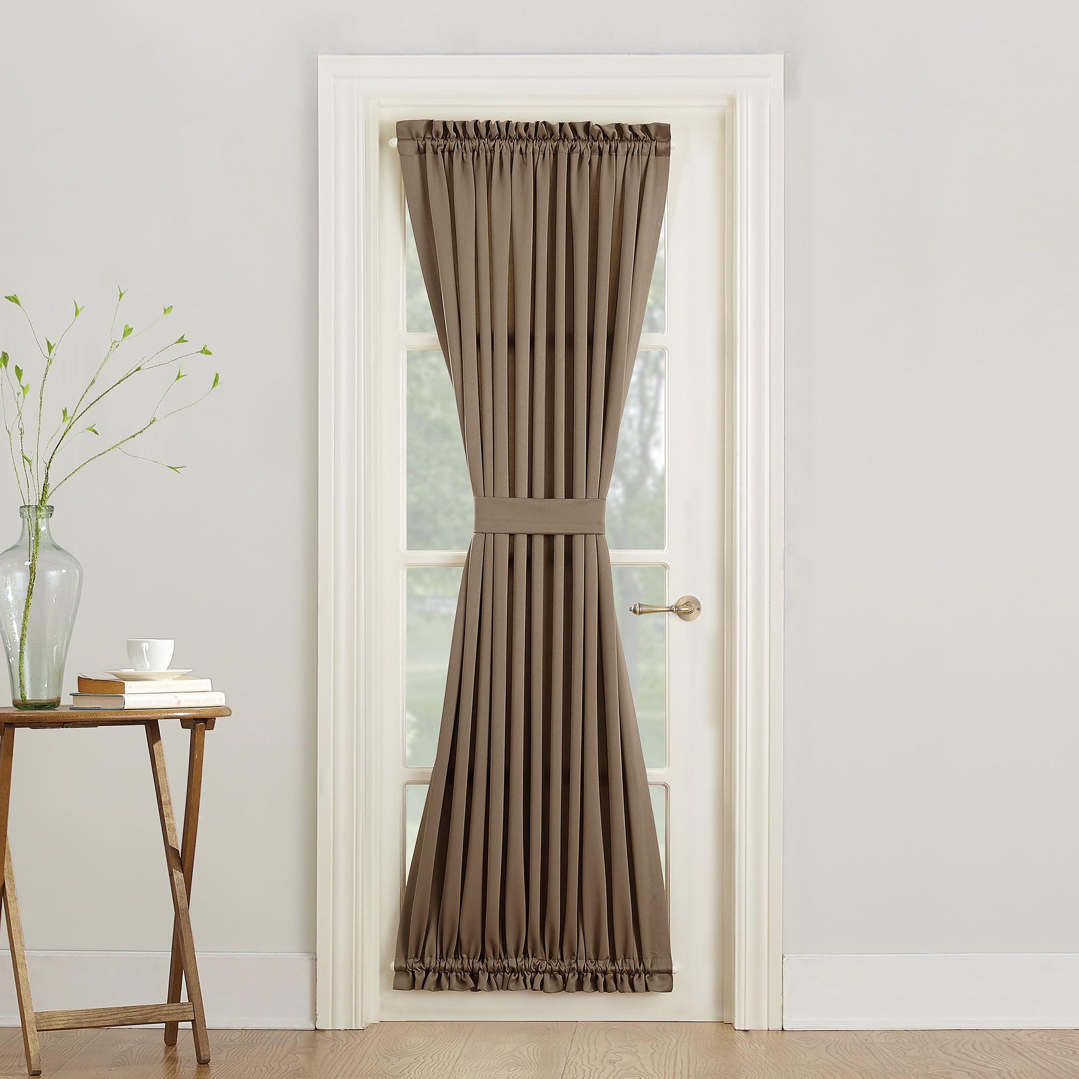 Sun Zero Barrow Energy Efficient Door Panel Curtain with Tie Back, 54" x 72", Mocha Brown