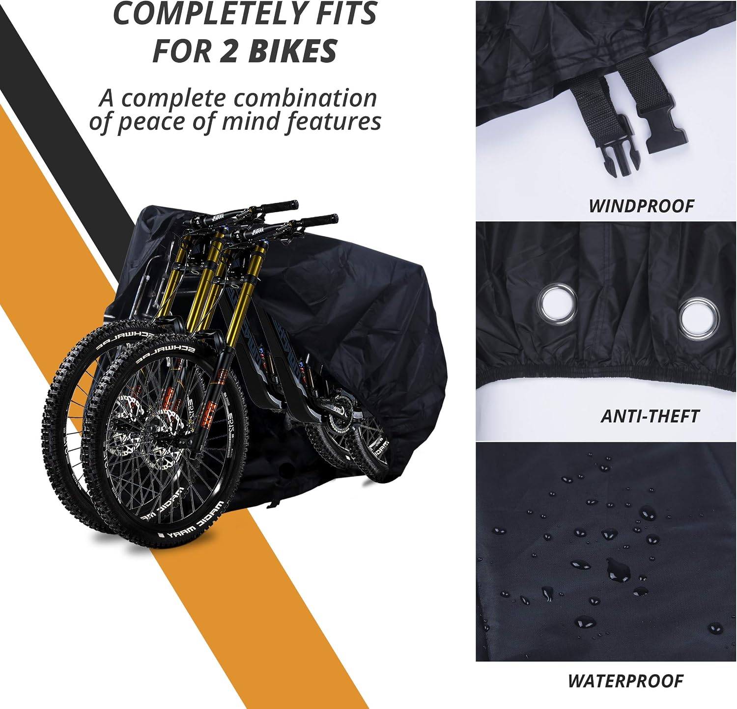 Rockoo Bike Cover for Outdoor Storage for 2 Bikes, Heavy Duty 190T Nylon Waterproof Dustproof with Lock Holes and Storage Bag - Image 4