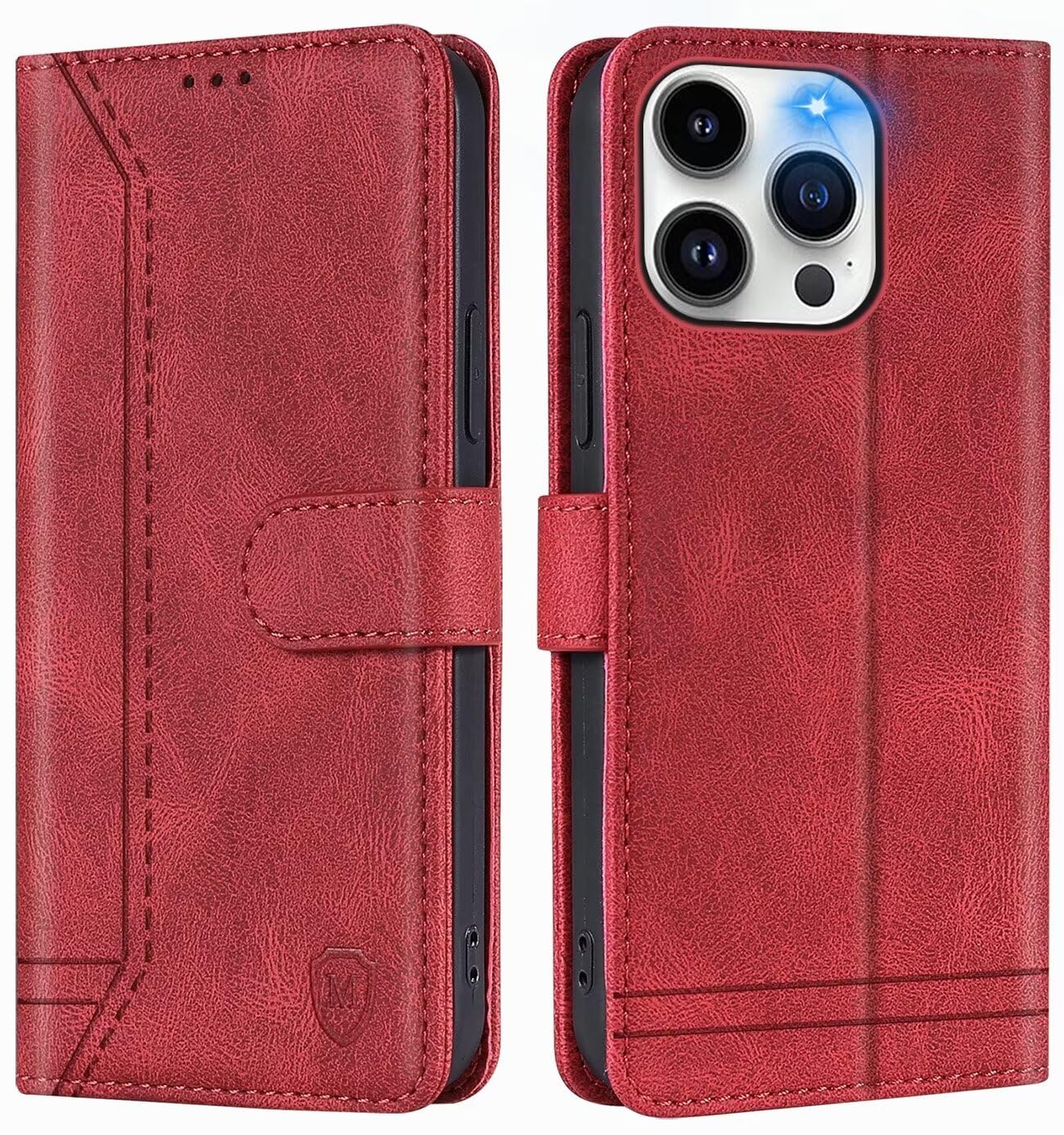 GoodcAcy Wallet Case for iPhone 16 Pro Leather Wallet Case, Flip Case with Card Holder and Magnetic Buckle, Leather Book Case for iPhone 16 Pro (Red)