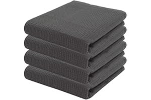 PURPLEESSENCES PurpleEssencs Waffle Weave Kitchen Towel, 100% Cotton - 15 x 25 Inches, with Hanging Loop Ultra Soft Absorbent Quick Drying Dish Cloth, Tea and Hand Towels for Kitchen, 4 - Pack - Dark Grey