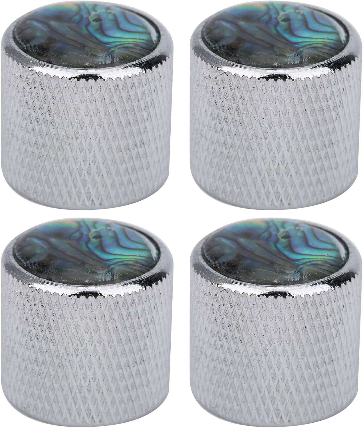 Guitar Knobs, Pack of 4 Metal Dome Knob Volume Tone Control Knob Replacement Parts for Electric Bass 6mm (Color Shell Silver)