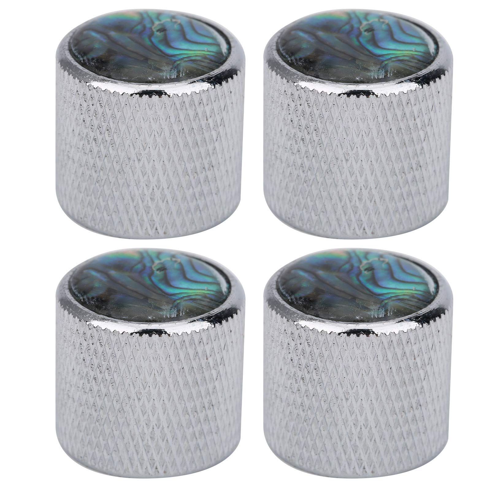 Guitar Knobs, Pack of 4 Metal Dome Knob Volume Tone Control Knob Replacement Parts for Electric Bass 6mm (Color Shell Silver), Guitar Button Performance Accessory Musical Instrument Accessories