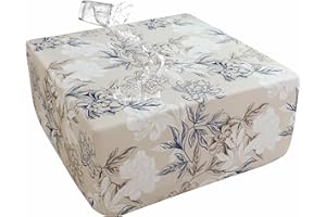 EVOLLER Stretch Square Ottoman Cover 50x50x18 inches Waterproof Floral Foot Stool Ottoman Slipcover for Living Room Washable Removable