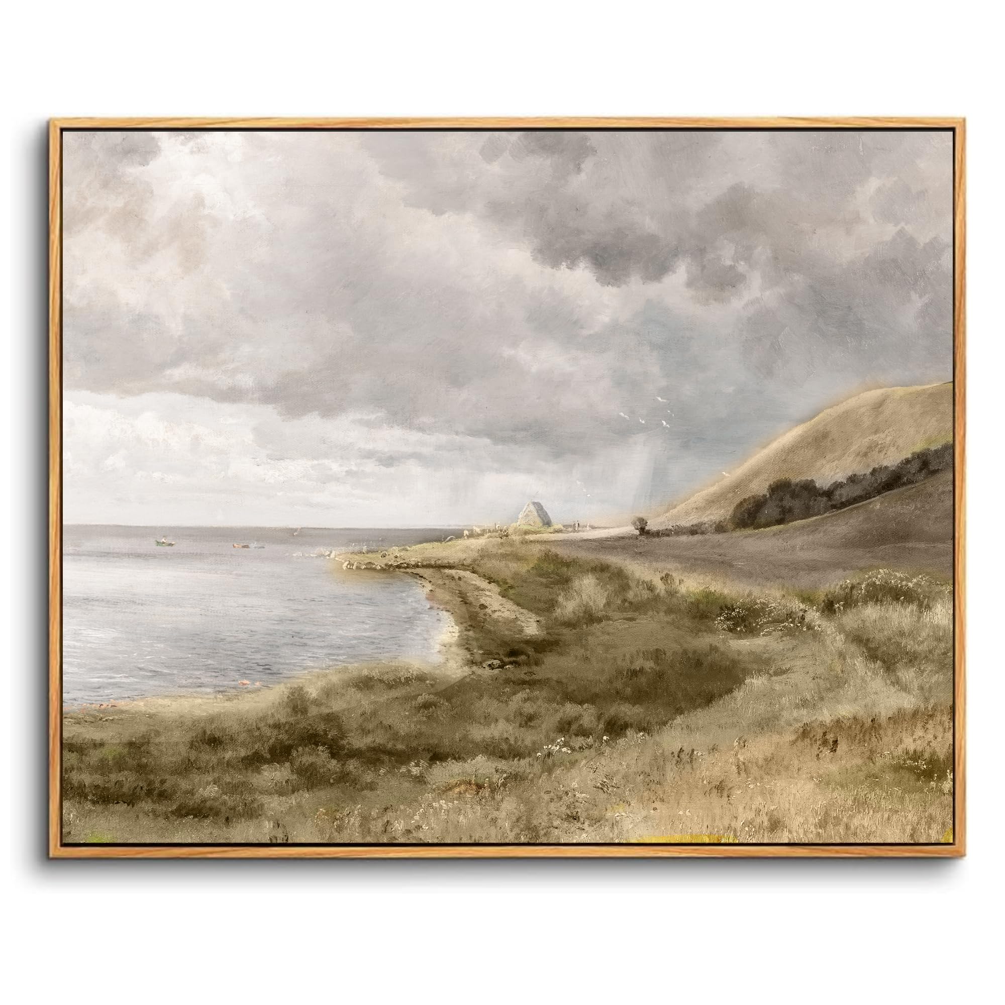 hyidecorart Wooden Framed Canvas Wall Art for Living Room, 16"x24" Danish Coastal Landscape Vintage Bedroom Decor Aesthetic, Modern Paintings Artwork Wall Decorations for Bathroom Hallway Dining Room