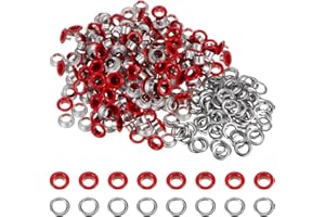 HARFINGTON 200 Set Color Round Grommets 6mm 1/4" Hole Metal Eyelets with Washers for Scrapbooking Shoes Clothes Leather Canvas, Red