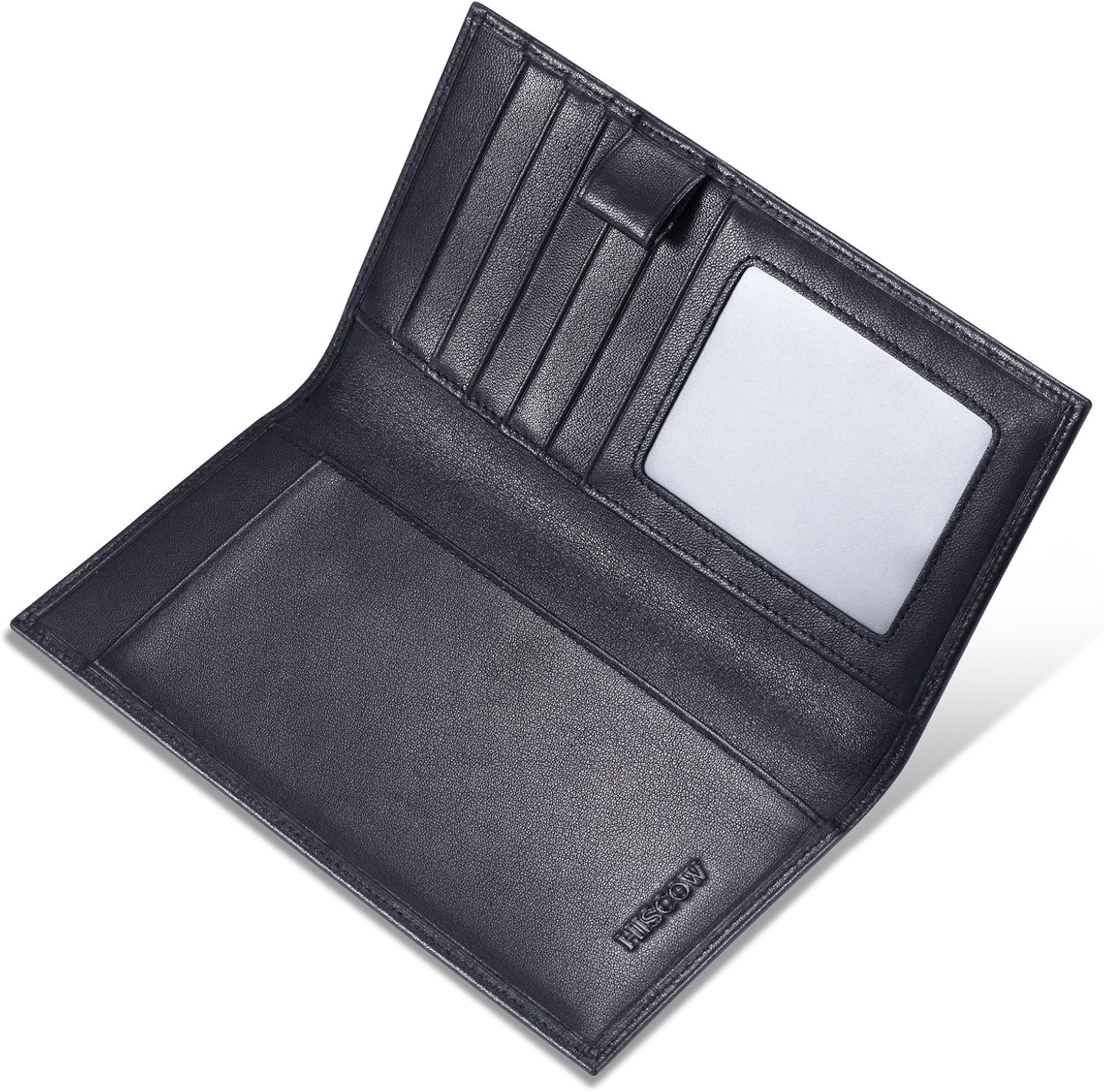 HISCOW Soft Leather Checkbook Cover & Card Holder with Divider - Italian Calfskin (Black)
