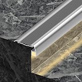 Bikykose 6 Packing Round Stair Nosing for Tiles Anti-Slip Step Lighting LED Aluminum Profile Safety Light Step Channel Cover Edge Protector Deck Hard Bar Strip Light, Stair Edge Nosing Trim(Silver)