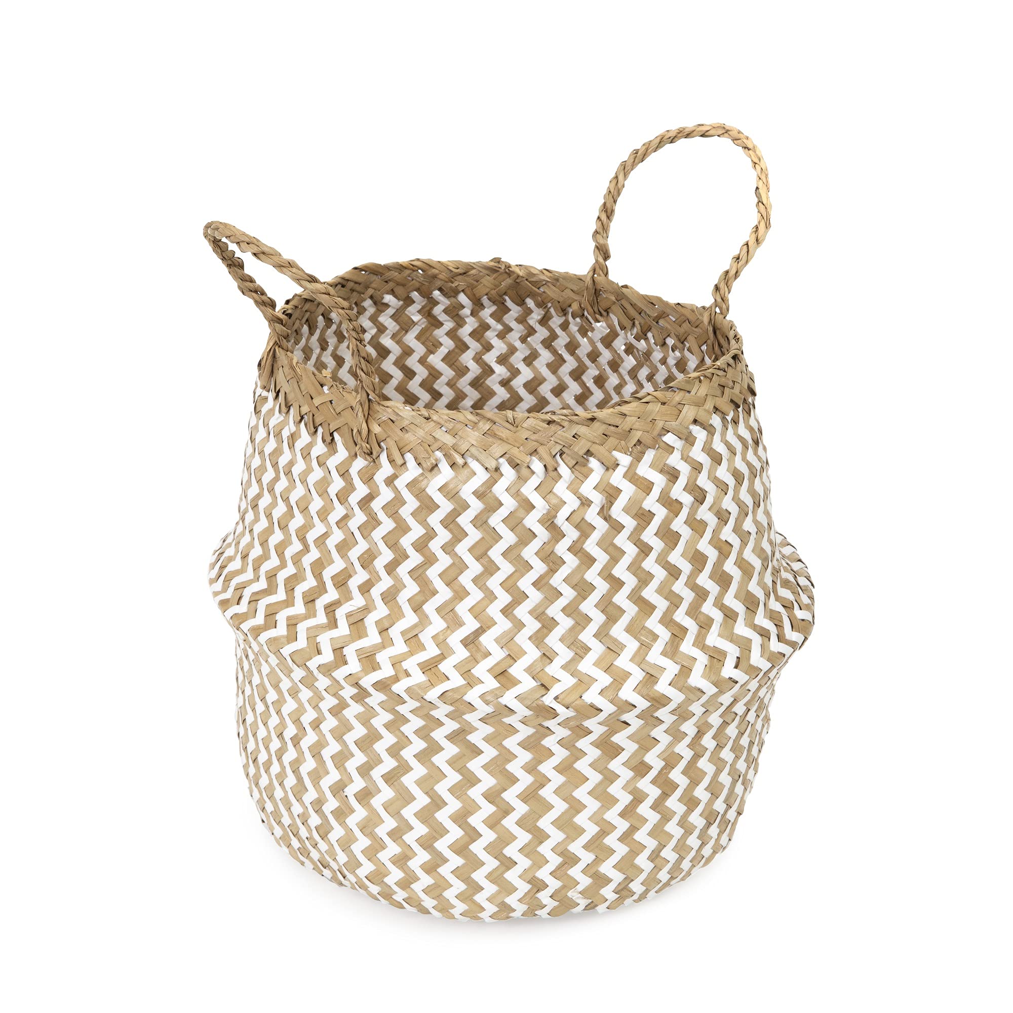 Compactor Belly Basket M - Handwoven Seagrass Storage Basket, White, Round Shape, 27X27X26 cm