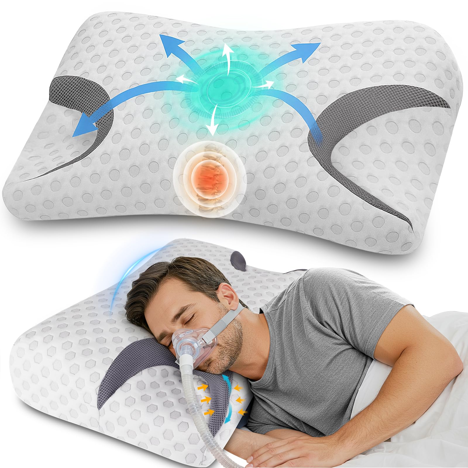 Photo 1 of IKSTAR CPAP Pillow for Side Sleepers – Fits All CPAP Mask Types – Adjustable Memory Foam with Contoured Cutouts for Side, Back & Stomach Sleepers – Reduces Air Leaks & Mask Pressure a Better Sleep