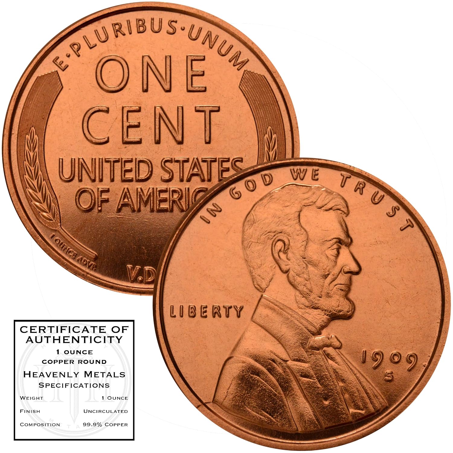 Heavenly Metals Lincoln Wheat Cent copper round product photo 6