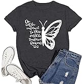 Ascrazy Christian Shirt for Women Christian Butterfly Print T-Shirt Bible Verse Faith-Based Tee Tops