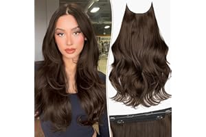 KooKaStyle Invisible Wire Hair Extensions Long Straight Layered Synthetic with Transparent Wire Adjustable Size 6 Secure Clips Hairpieces for Women 20 Inch (20 Inch, Medium Brown6/10#)