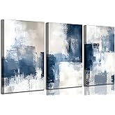 3 Pcs Navy Blue Abstract Canvas Wall Art Modern Minimalist Neutral Blue and Grey Paintings Pictures Wall Decor Poster Print Artwork for Living Room Bedroom Office Home Decoration