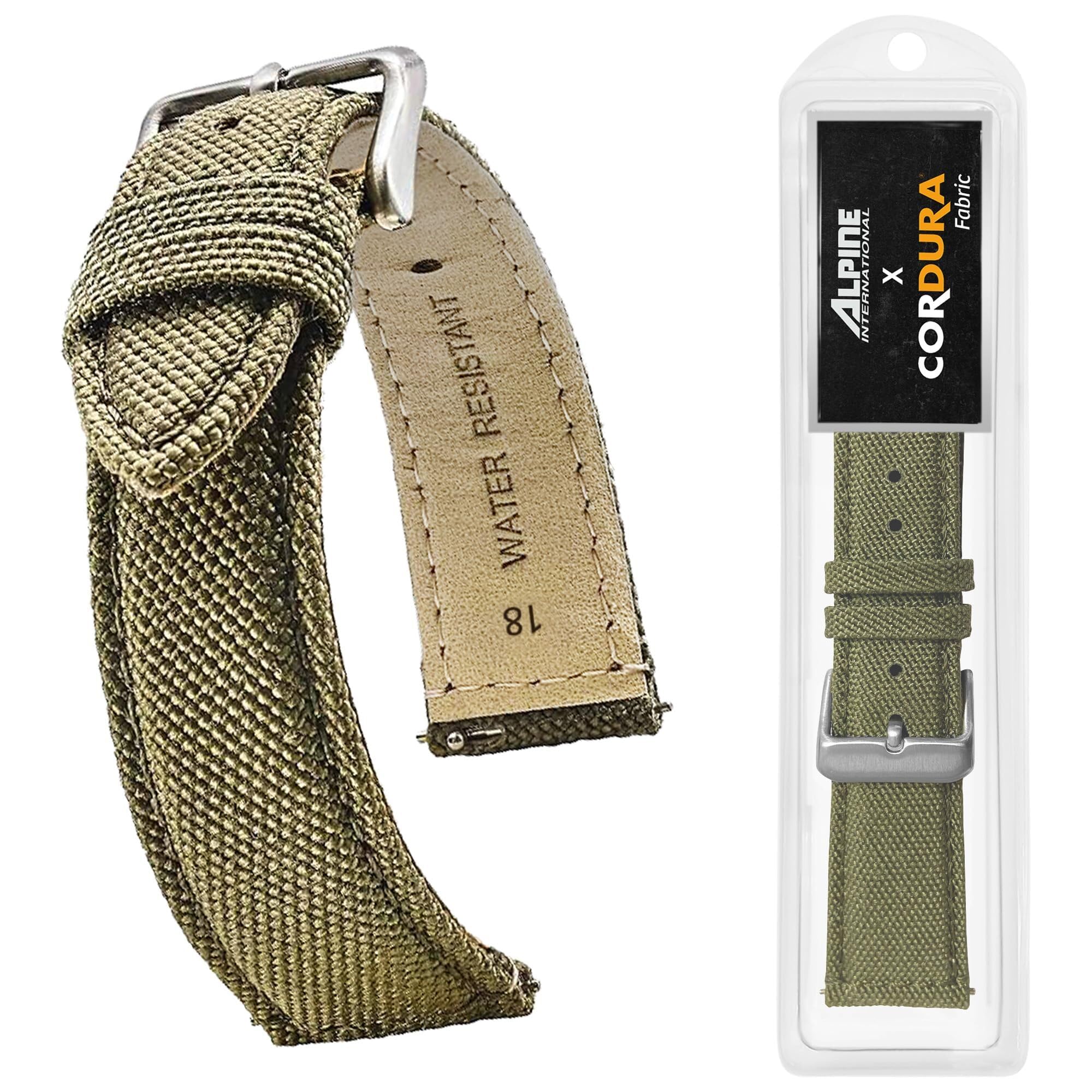 Photo 1 of Alpine Cordura Fabric Watch Band | Water-Resistant Canvas Quick Release Watch Strap | Olive Green Adjustable Watch Band for Men & Women | 20mm Replacement Watch Band for Regular & Smart Watches
