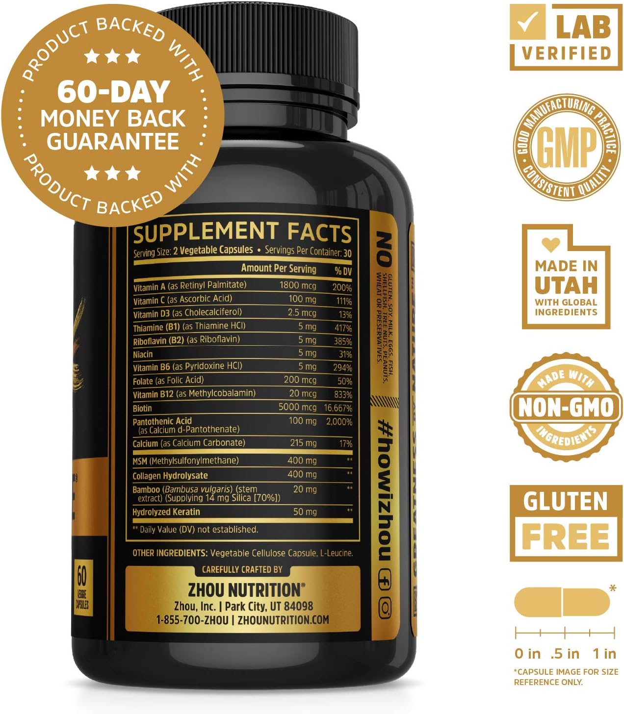 HAIRFLUENCE - Hair Growth Formula For Longer, Stronger, Healthier Hair - Scientifically Formulated with Biotin, Keratin, Bamboo & More! - For All Hair Types - Veggie Capsules: Health & Personal Care