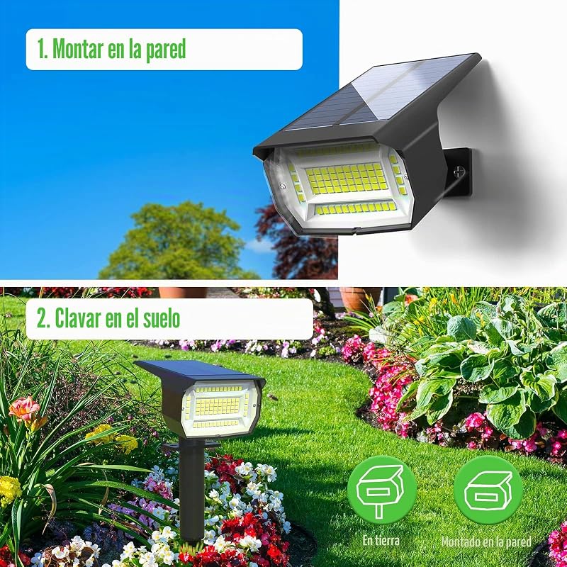 Luces Solares LED Exterior 72 LED/7 Piezas/3000K - Lámpara Solar Impermeable IP67 para Jardín, Patio, Caminos, Terraza, Suelo, Calzada, Piscina, Césped, Carril