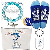 CORNER RUNNER Shark Gifts for Women – 4 PCS Set Includes Makeup Bag, Socks, Bracelet, and Keychain – Funny Shark Gifts for Ocean Lovers, Girls, Birthday or Christmas