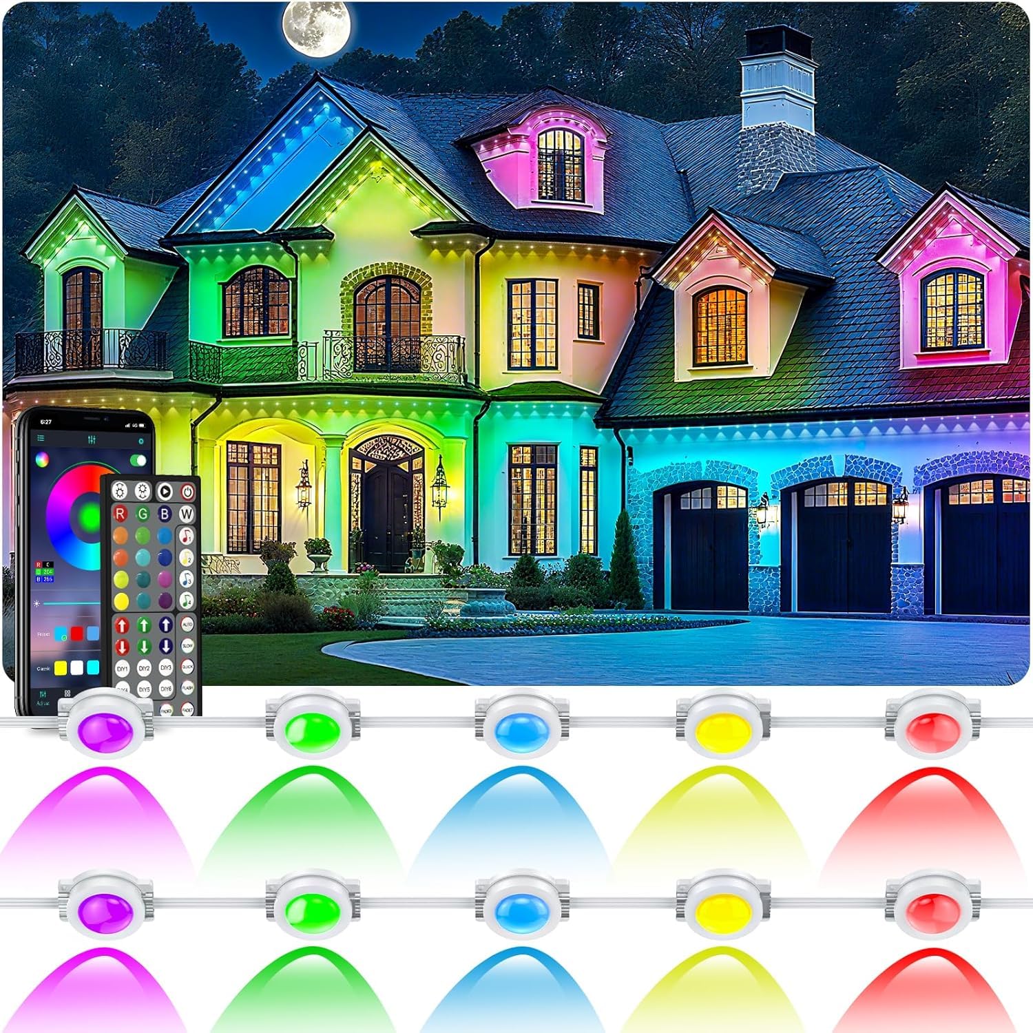 Photo 1 of CETELUMA 200FT Permanent Outdoor Lights for House Waterproof, IP67 LED Eave Lights with App/Remote Control, Outdoor Permanent led Lighting for House Roof Decor,Christmas,Party,All Holiday and Daily