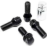 Set of 4 Veritek 14x1.25mm Black Wheel Bolt Locks 28mm Shank Length Conical Seat for BMW Mini Factory OEM or Aftermarket Wheels