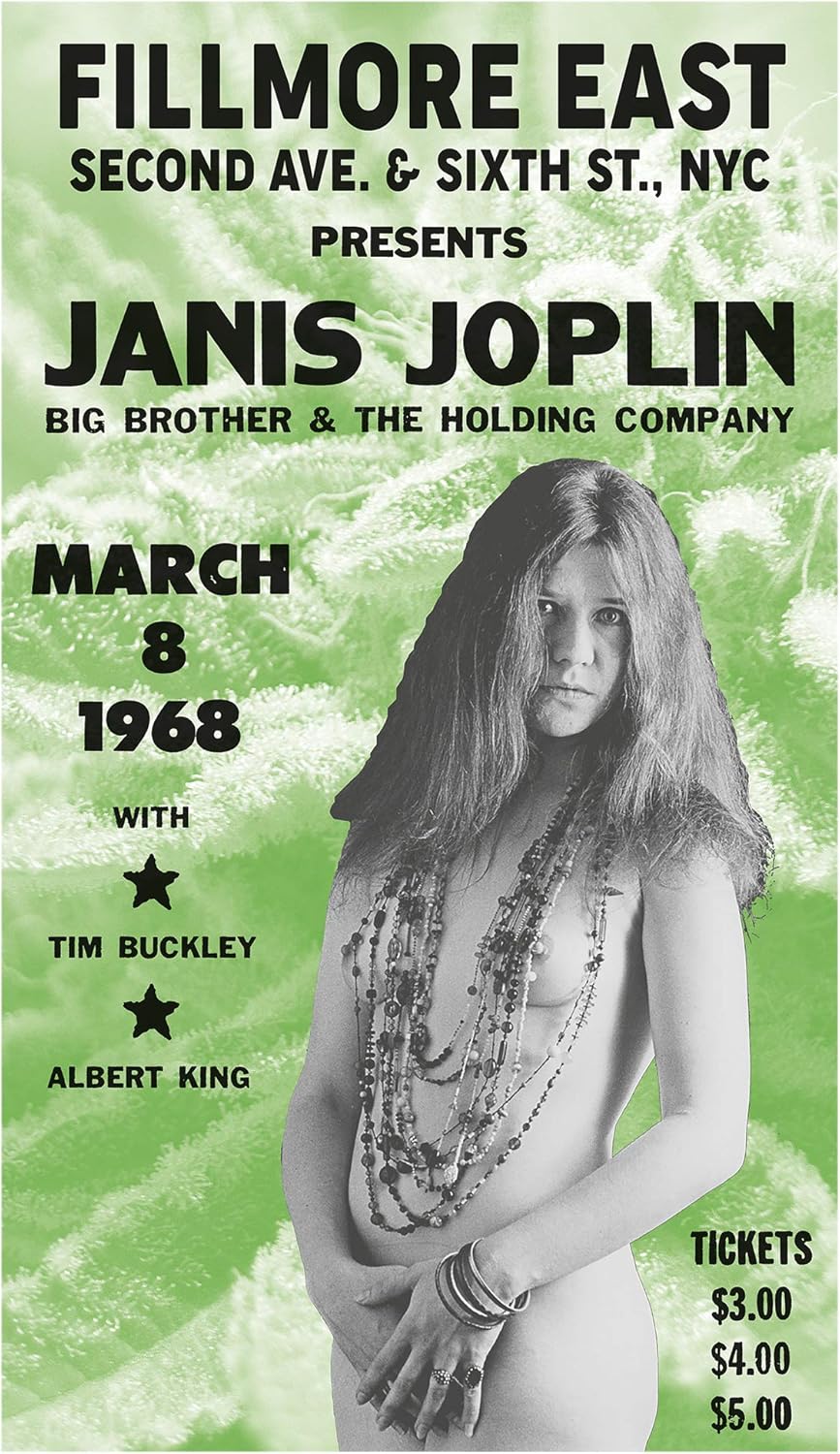 Per Diem Printing Fillmore East Presents Janis Joplin - 13”x22” Vintage Style Showprint Poster - Home Nostalgia Decor – Wall Art Print - Concert Bill