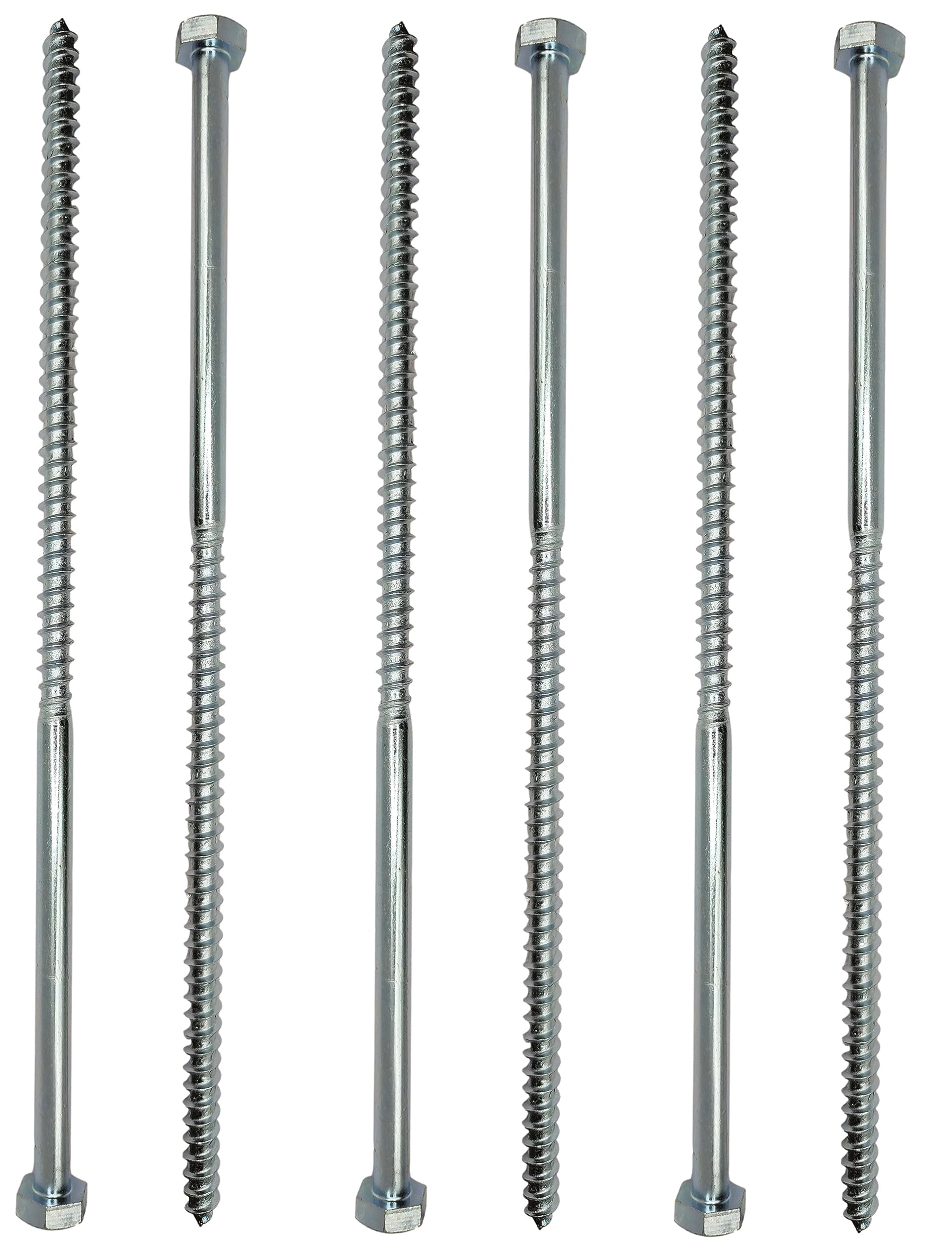 LLB 300mm Screws M10 Coach Screws Wood Hex Head Width 17mm Pack of 6 Zinc Plated Sleeper Concrete Screw Hexagon Lag Half Thread Bolts Silver Long 12 inch x 0.4 inch (10mm x 300mm)
