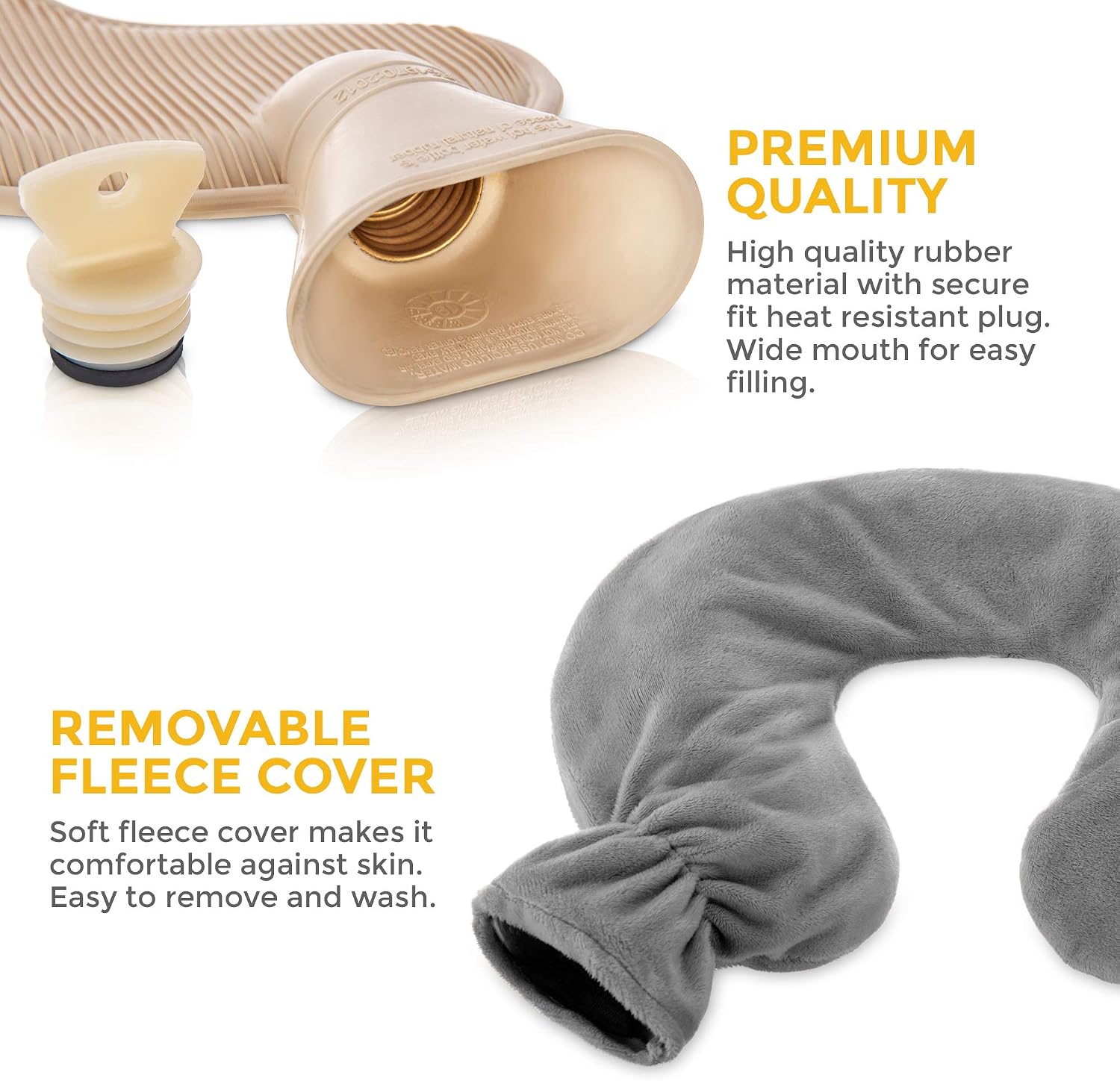 LIVIVO 1L Neck & Shoulder U-Shaped Hot Water Bottle, Soft Fleece Cover Hot Water Bag for Winter Warmth Pain & Stress Relief - Image 4