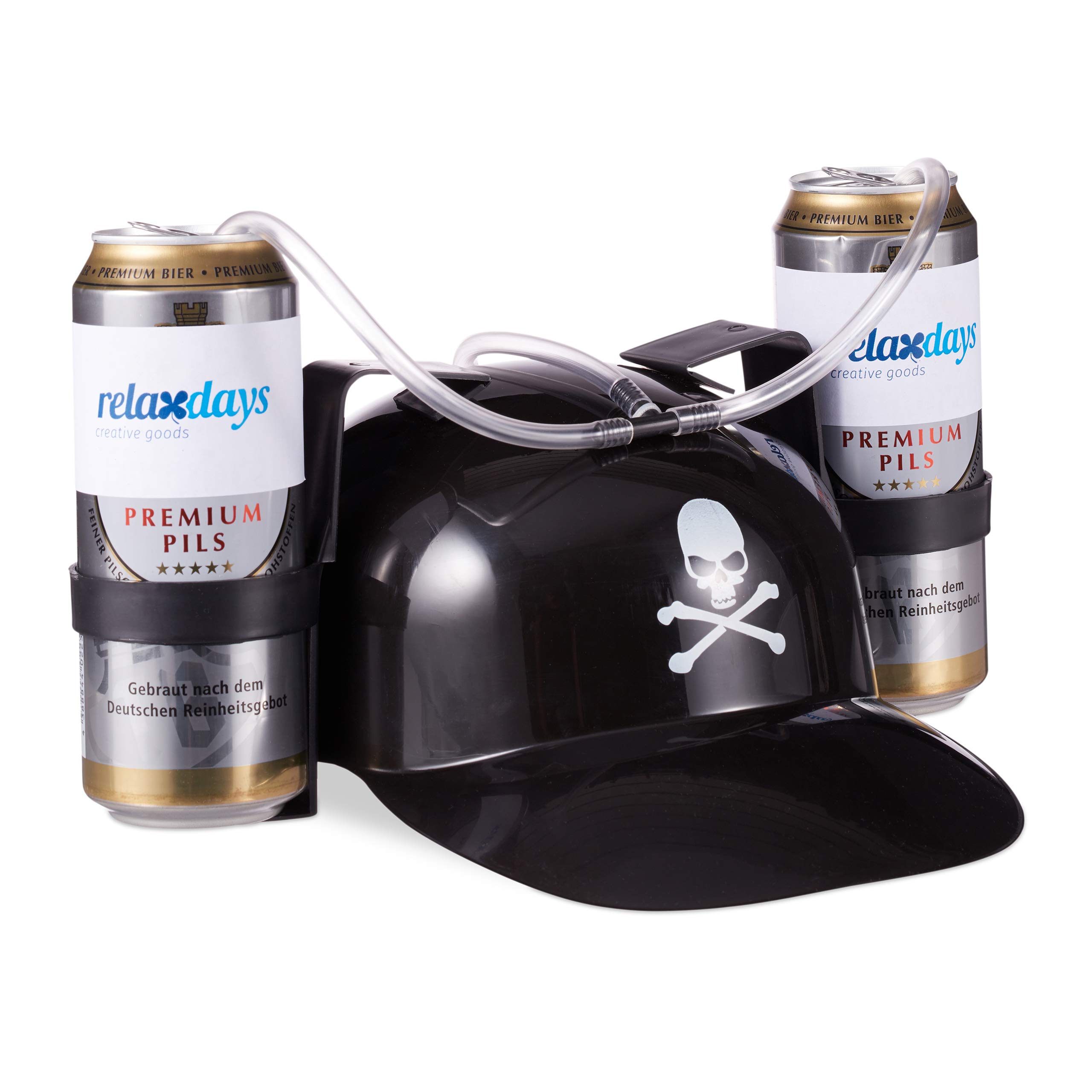 Relaxdays Pirate Party Beer Hat, Drinking Hat, Adult Headwear with Tube, Fun Drinking Game, Black