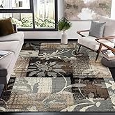 Superior Indoor Area Rug, Jute Backed, Perfect for Office, Living/Dining Room, Bedroom, Kitchen, Hallway, Entryway, Floor, Modern Floral Patchwork Decor, Pastiche Collection, 5' x 8', Beige