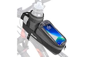 TOOLITIN Bike Phone Front Frame Bag with Water Bottle Holder Bag, Removable Insulated Handlebar Bottle Cup Bag with Tighter Buckle, Bicycle Phone Bag for Mountain