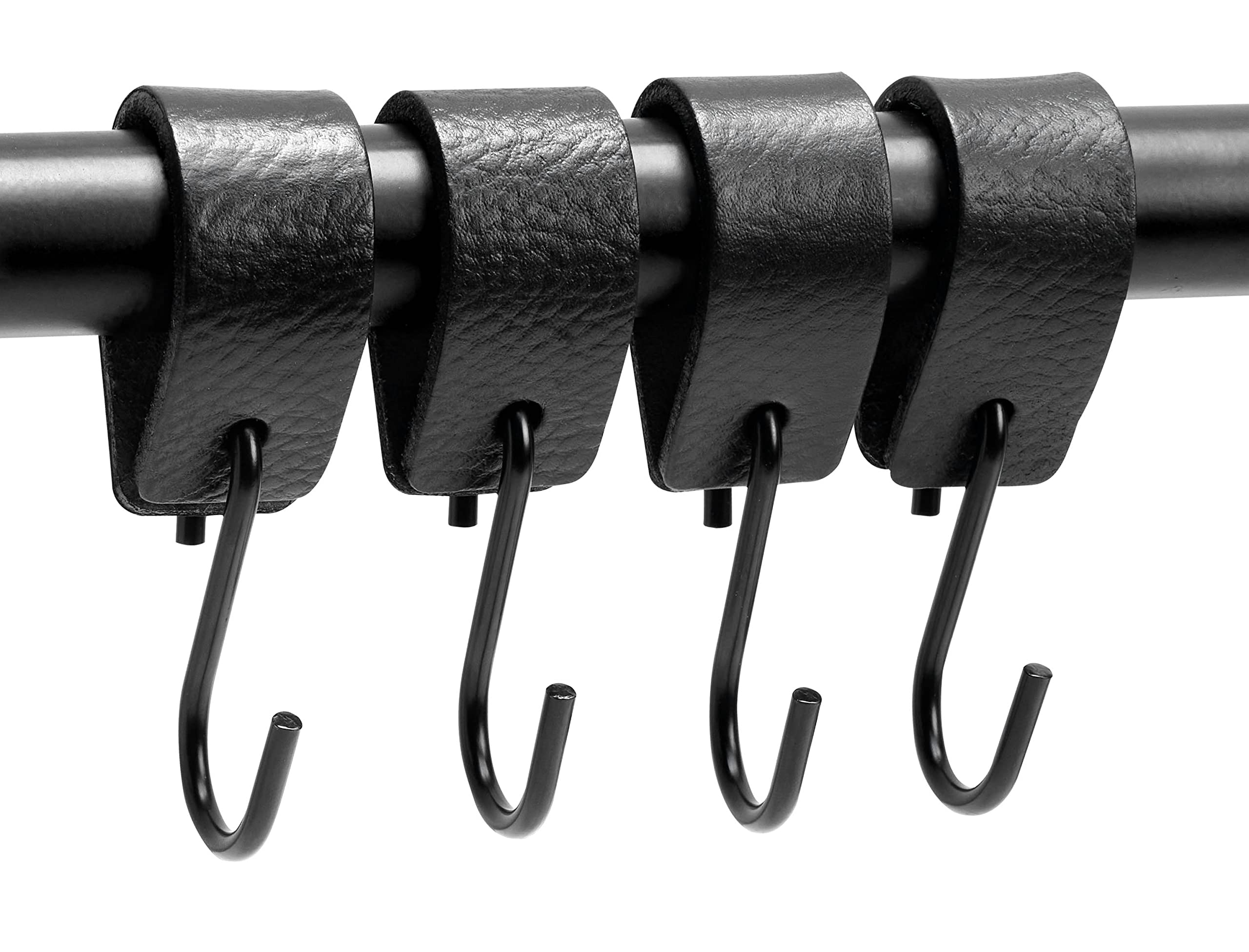 Brute Strength - Multifunctional Leather S-Hooks - Black - 4 Pieces - Coat Hook - for Kitchen, Bathroom, Bedroom and Office