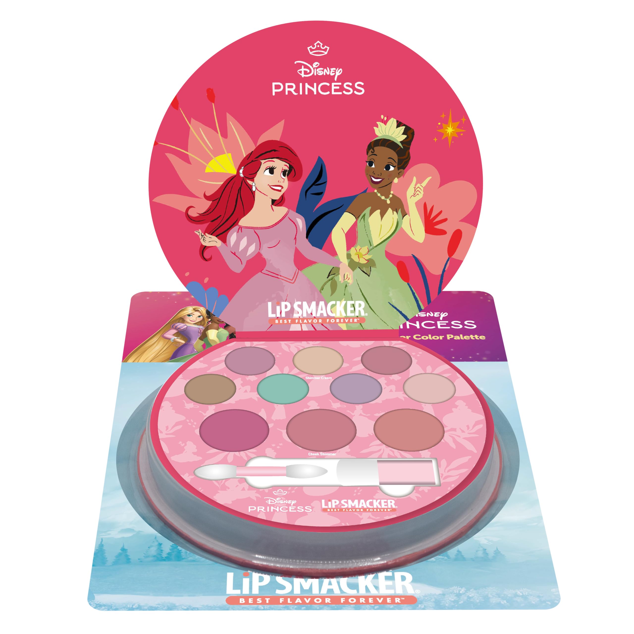 Lip Smacker Princess Shimmer Color Palette, 12-Piece Disney Princess Makeup Set for Kids Including Shimmer Creams, Blush and Makeup Brushes, Kids Makeup for Endless Fun, Disney Princess Gifts