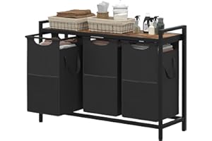 Heybly Laundry Hampers, 3 × 12.5 Gal Laundry Basket with Large Desktop Sorter for Laundry Room Organization, Bathroom and Dorm Laundry Bags on Storage Shelf, Rustic Brown HLH003SR