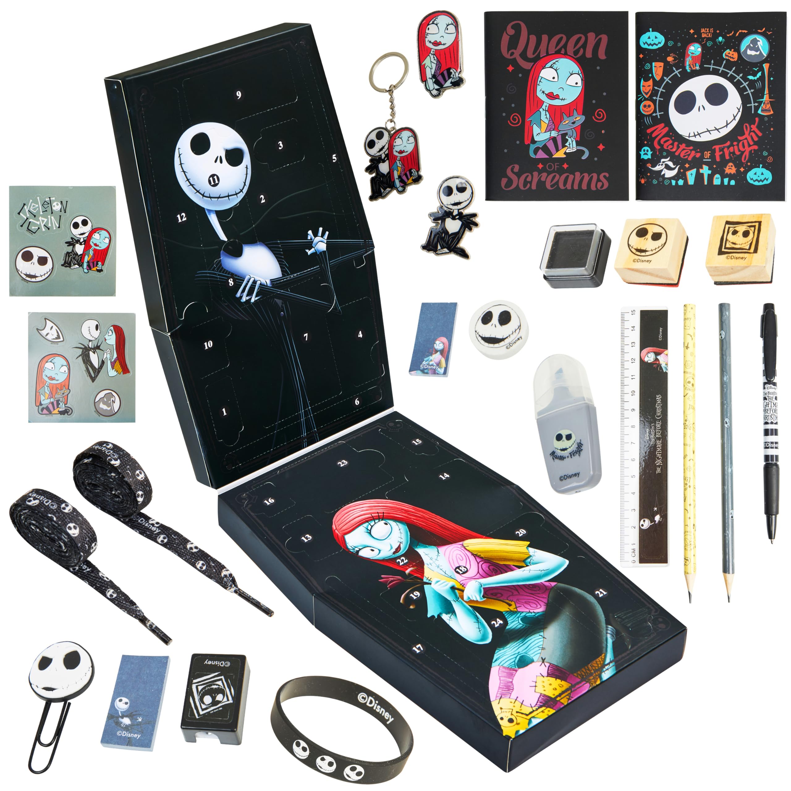 Disney The Nightmare Before Christmas Advent Calendar 2025 Stationery and Accessories Christmas Countdown Calendar with Keyring Pen Stamps (Black)