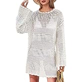 Buauty Crochet Cover Up for Women Swimsuit Summer Long Sleeve Bathing Suit Mesh Knit Dresses Cute Beach Vacation Outfits