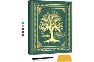 CWEGSJ Family Tree Magnetic Self-Stick Page Photo Album for 3x5 4x6 5x7 6x8 Pictures DIY Family Leather Cover Album for Family Member (Album Tree-Green)