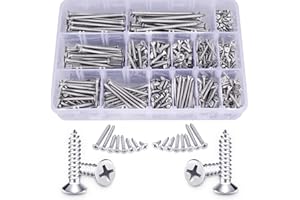 KSSVZZ 520PCS Wood Screws Assortment Kit - Stainless Steel Self Tapping Screw Set, Assorted Small Self Drilling Drywall Screws with Case, #4#6#8#10 Phillips Flat Head Sheet Metal Screws, Length 1/4" to 3"