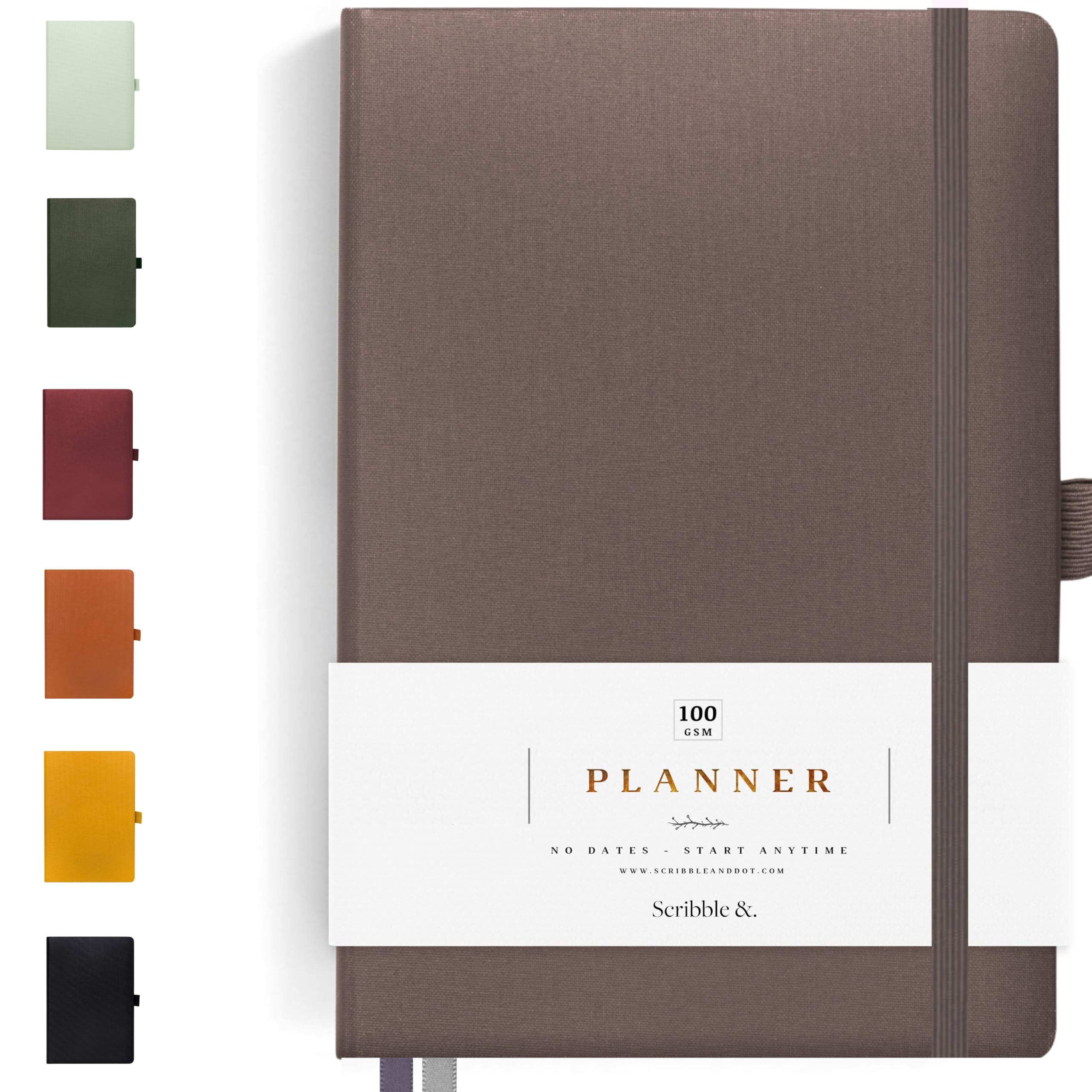 Scribble & Dot® A Daily Planner, Weekly and Monthly Layout | Achieve Your Goals With This Weekly Organiser Diary, A5 size, Hardcover Agenda. Start Anytime (Mocha)