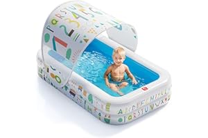 QPAU Kiddie Pool – 65" x 39" Inflatable Pool for Kids & Toddlers, Ball Pit & Baby Pool with Soft Cushioned Floor, Canopy for Sun Protection, Durable Outdoor Play Toys for Backyard & Indoor (Blue)