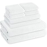 AR Linens 100% Cotton Premium Bath Towel Set | 8-Piece Bathroom Towels for Home, Hotel, Spa | Absorbent, Soft | 600 GSM | Includes 2 Large Bath Towels, 2 Bath Hand Towels & 4 Wash Cloths | White Color