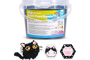 Caydo 3000PCS 5mm Black Fuse Beads, Bucket Packed Iron Beads Safe Material Kit, Art Creative Crafts for Kids DlY Pixel Parent-Child Interaction Art & School Project Holiday Gifts