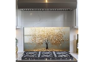 Evgosm Tempered Glass Backsplash for Kitchen， Stove Splashback, Tree of Life Glass Backsplash, Easy to Install and Clean, Used for Kitchen Wall Protection and Decoration. (30x16'')