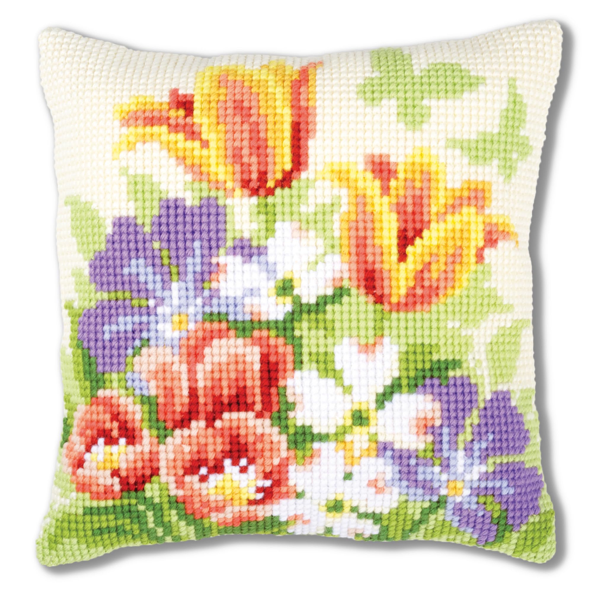 Vervaco Spring Flowers Cross Stitch Cushion, Multi-Colour
