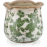 Newtay 6 Inch Vintage Ceramic Planter Green Scroll Planter Decorative | Rustic Farmhouse Flower Pots, Crackle Glaze, Vintage Plant Pot, Home, Garden, Kitchen, Centerpieces Tables Gifts, Sage Green