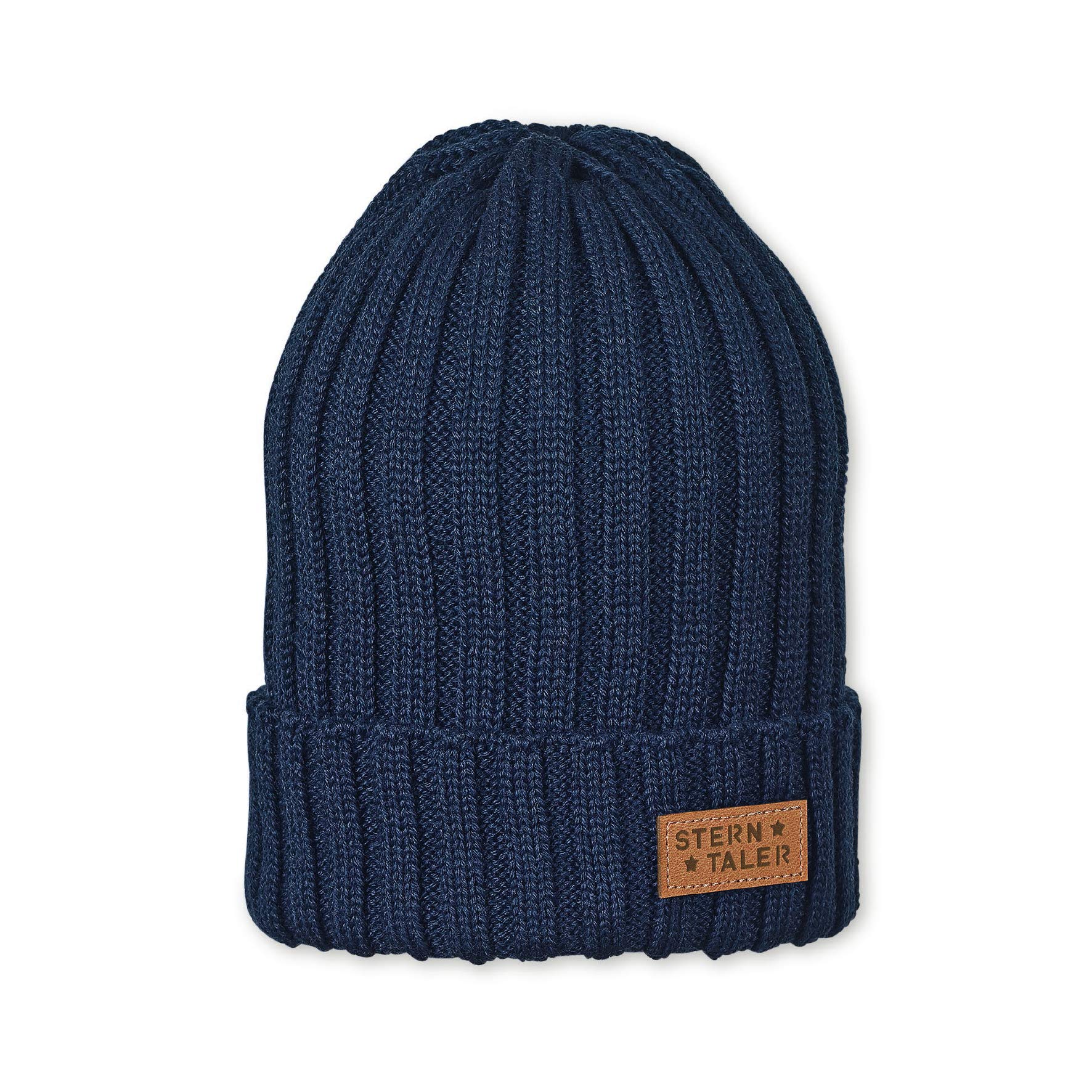 Sterntaler Boys' Knitted Cap with Leather Patch, Age: 9-18 Months, Size: 47/49 cm, Blue