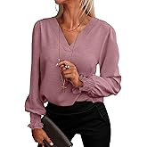 ANRABESS Women's Business Casual Tops V Neck Puff Long Sleeve Shirts Dressy Office Work Blouse 2026 Fall Outfits Clothes