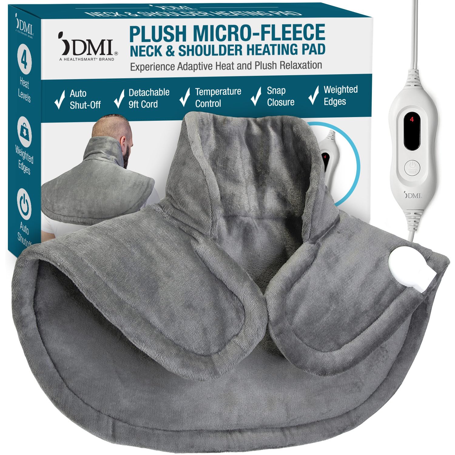 Photo 1 of DMI Plush Micro-Fleece Weighted Heating Pad for Neck and Shoulders and Back (FSA/HSA) - 4 Heat Settings with Auto Shut-Off 9' Cord Electric Heat Pad | Soothe Stiff Muscles & Melt Away Stress